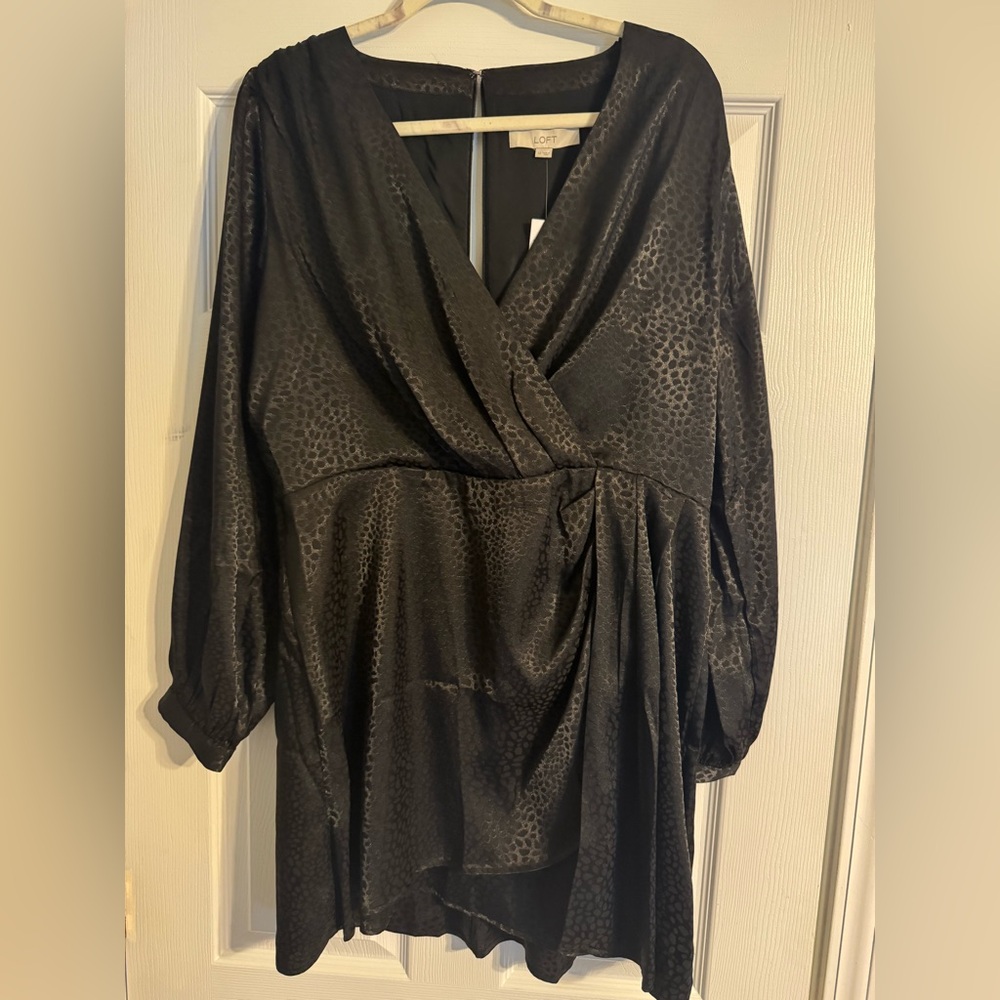 LOFT Black Animal Print Midi Dress